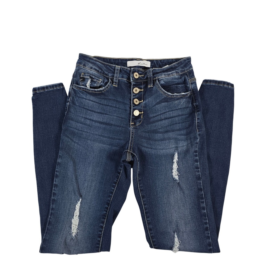 KanCan Jeans Womens 5 26 Dark Wash Button Fly Distressed‎ Skinny Jeans